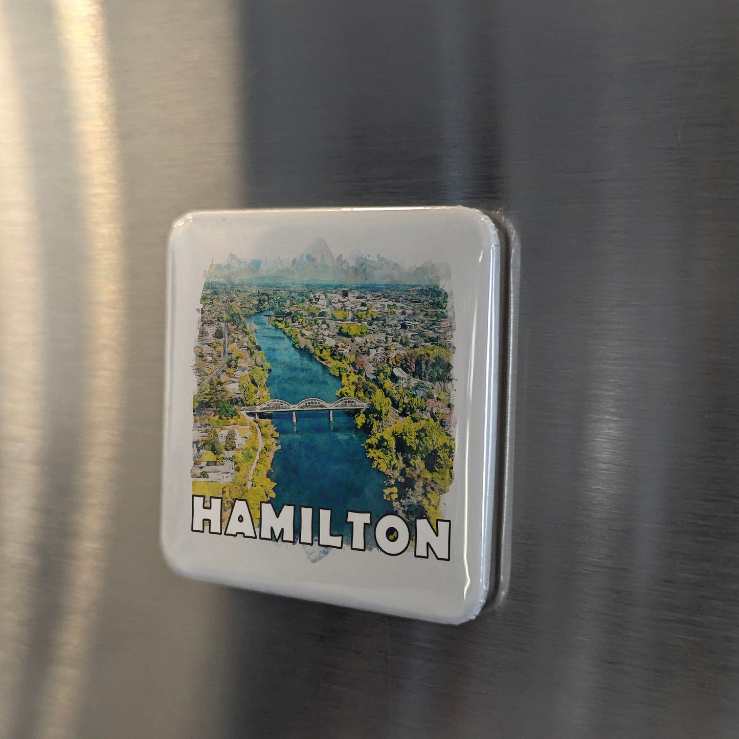 Hamilton New Zealand Watercolor Fridge Magnet - PhiloPerse