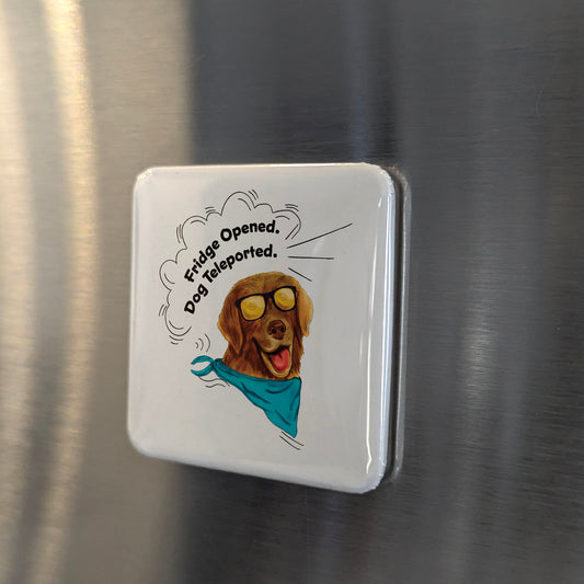 Fridge Opened, Dog Teleported Fridge Magnet - PhiloPerse