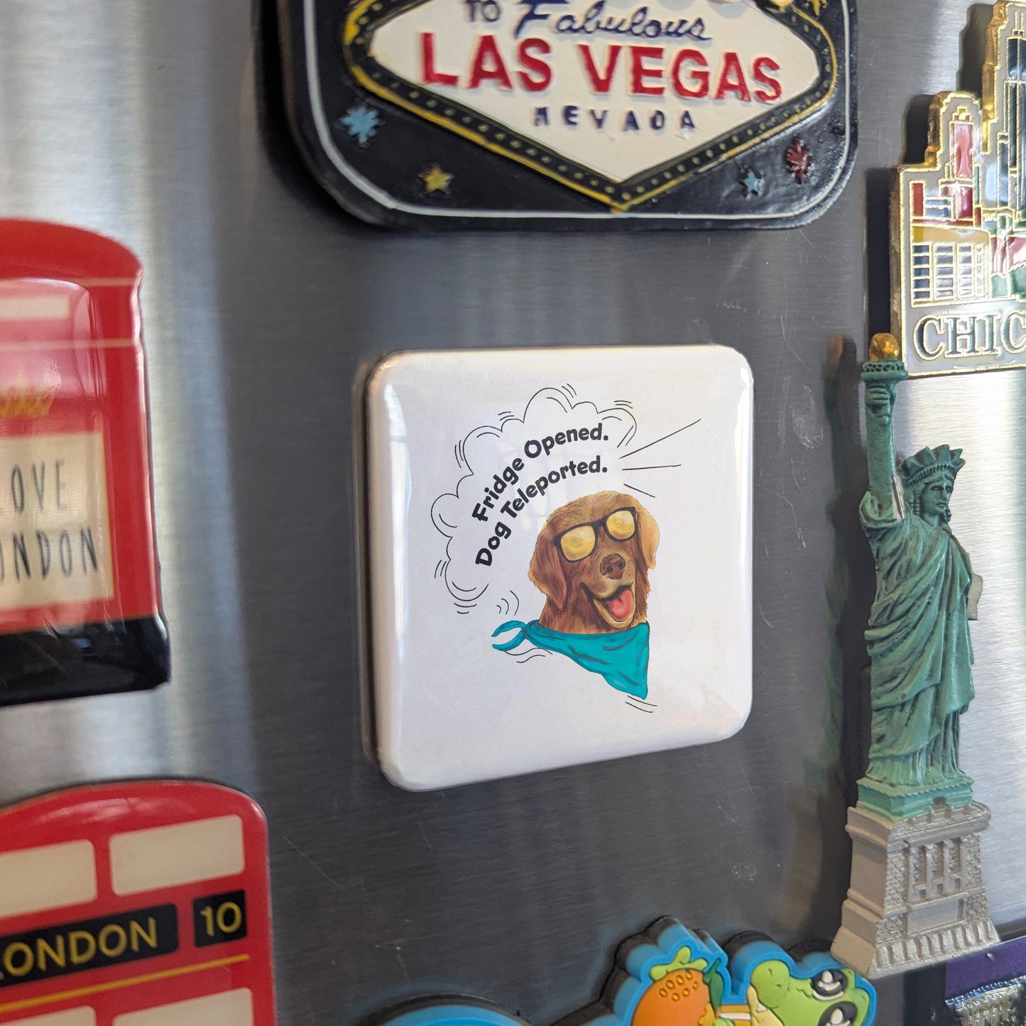 Fridge Opened, Dog Teleported Fridge Magnet - PhiloPerse