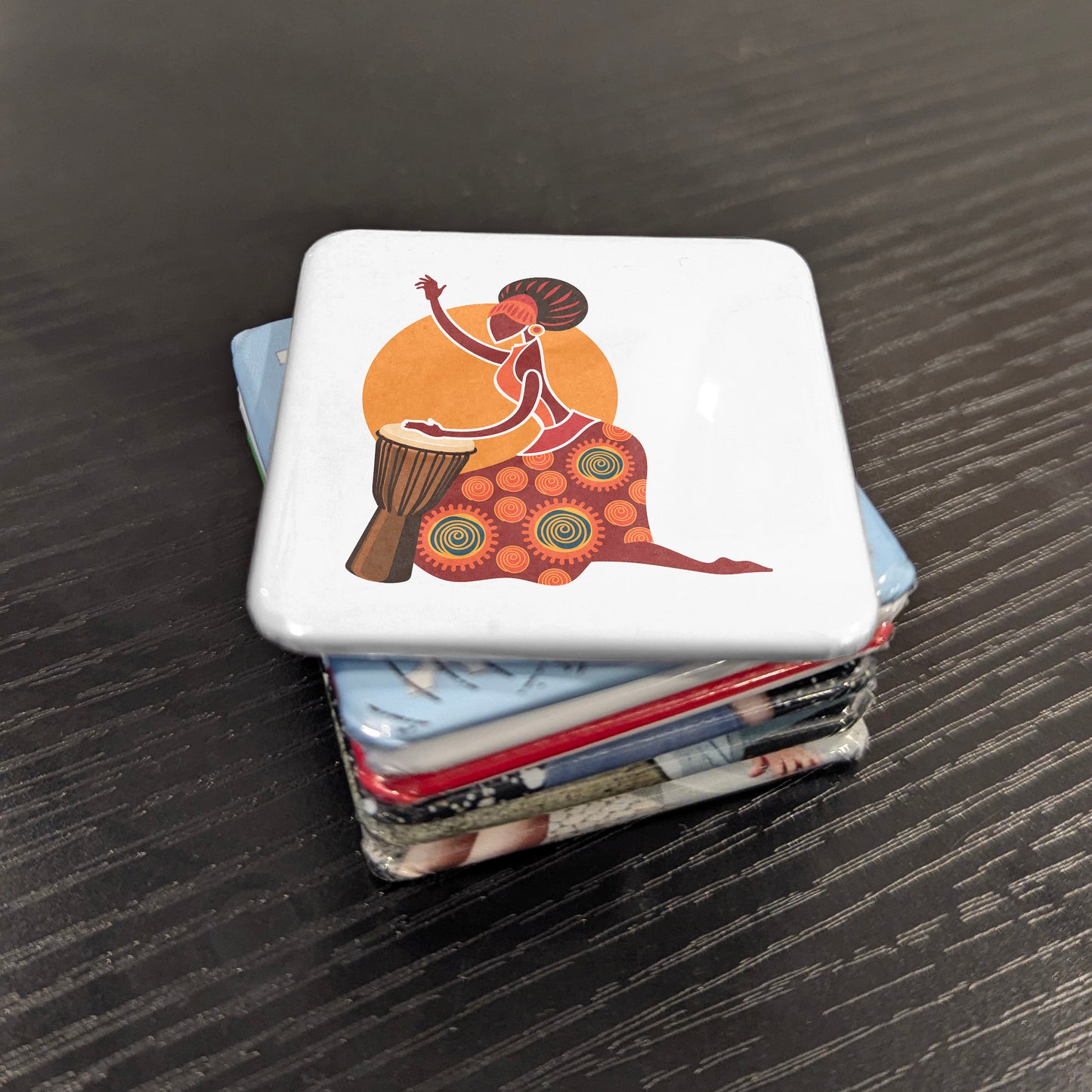 African Woman Playing Djembe Fridge Magnet - PhiloPerse