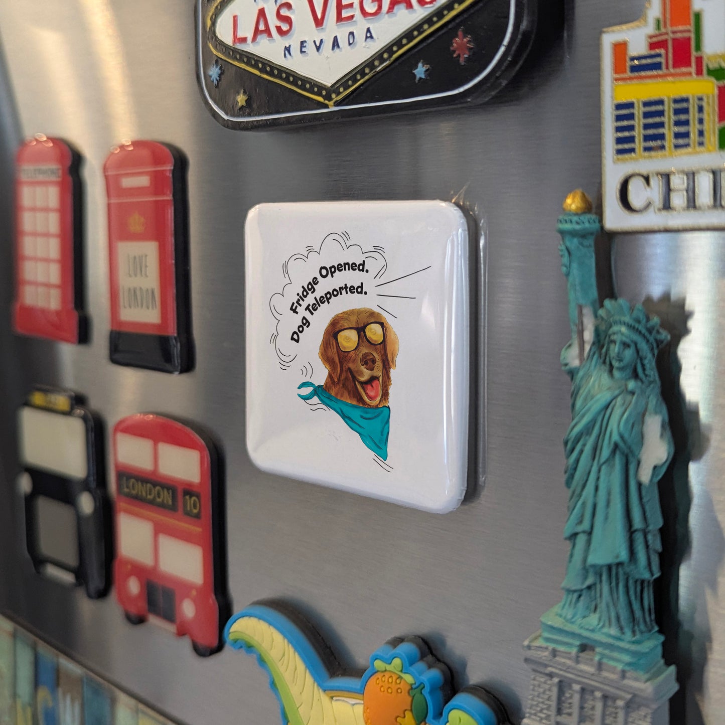 Fridge Opened, Dog Teleported Fridge Magnet - PhiloPerse