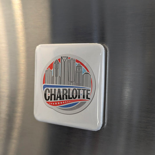 Charlotte North Carolina Magnet | Patriotic Skyline | 2×2 | Made in Canada