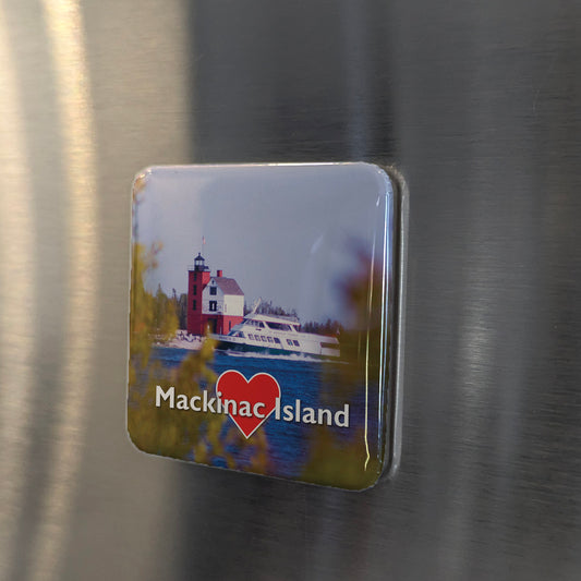 Mackinac Island Michigan Magnet | Round Island Lighthouse | 2x2 | Made in Canada
