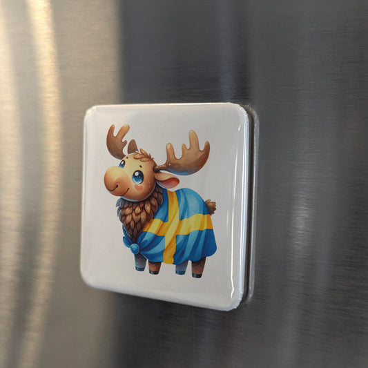 Sweden Magnet | Swedish Moose on the Flag and the King of the Scandinavian Forest | 2x2 | Made in Canada