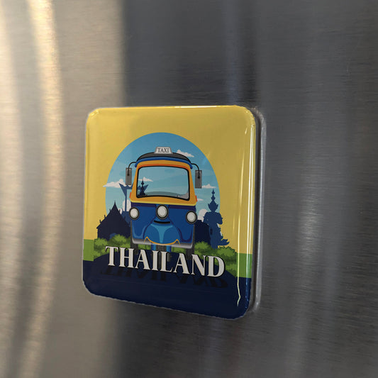 Aimant Thaïlande Asie | Tuk Tuk icône à trois roues des rues de Bangkok | 5x5 cm | Fabriqué au Canada