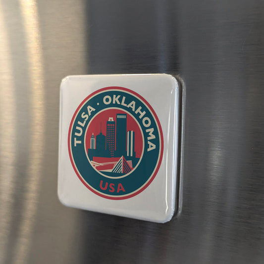 Tulsa Oklahoma Magnet | Skyline on the Arkansas | 2×2 | Made in Canada - PhiloPerse