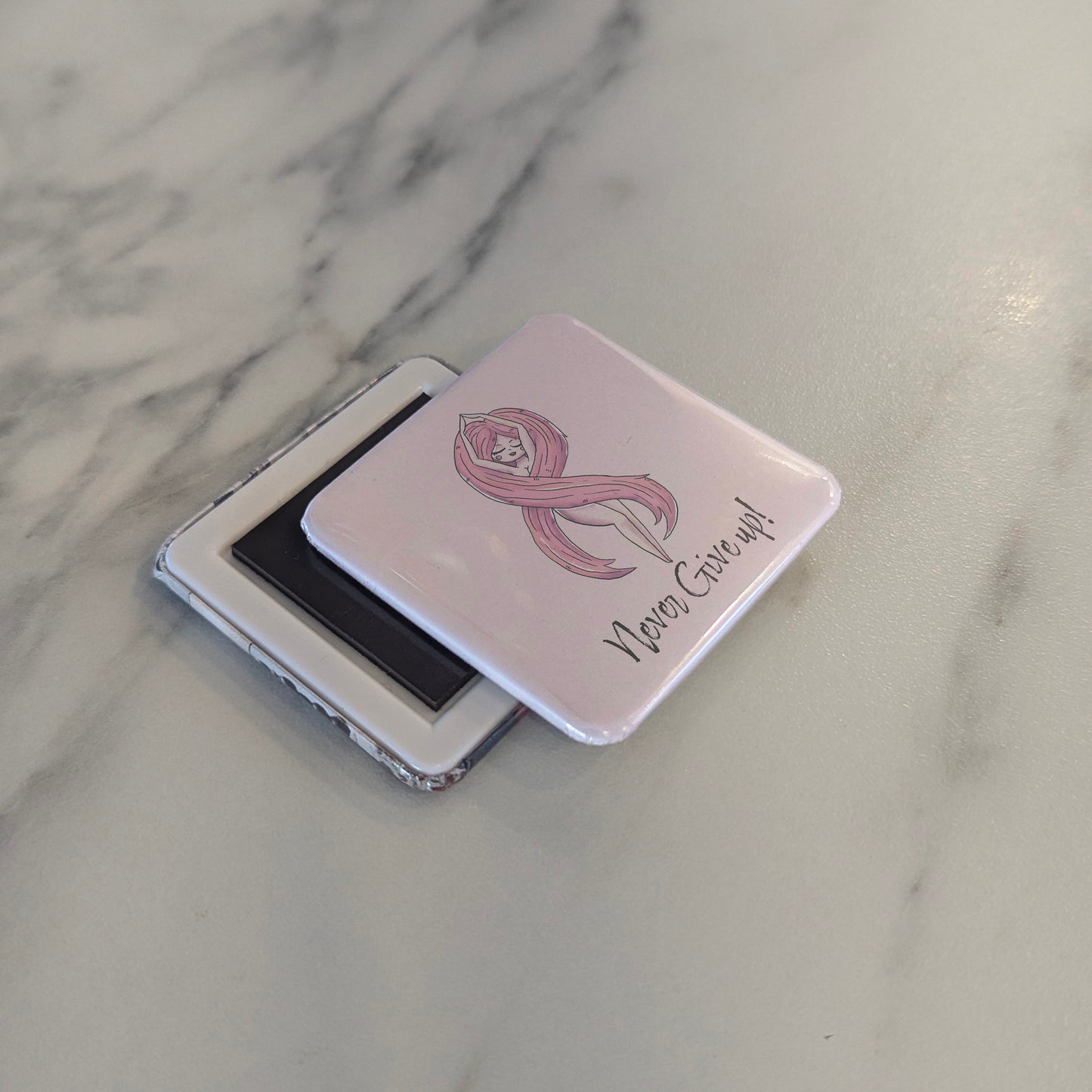 Never Give Up - Cancer Awareness Fridge Magnet - PhiloPerse