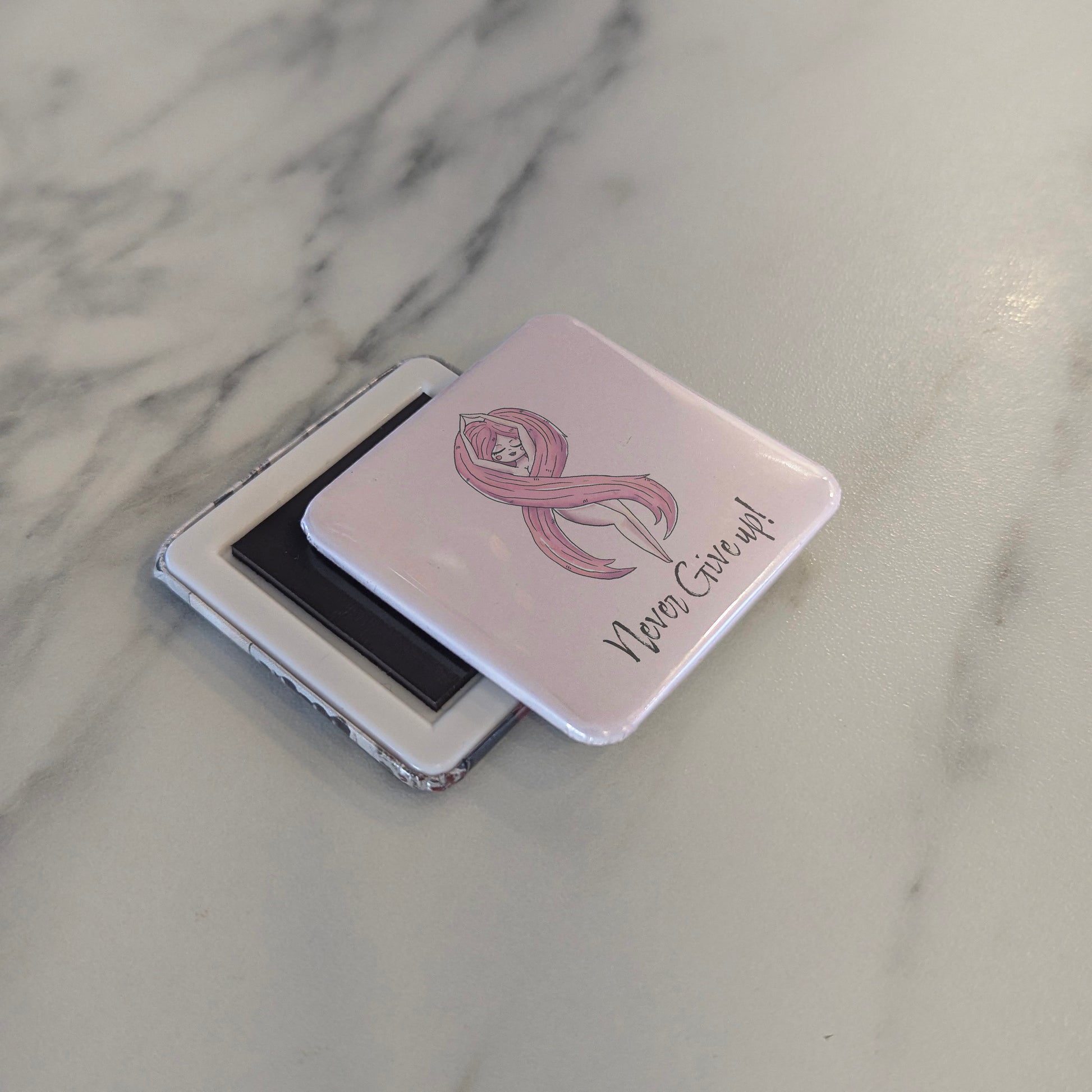 Never Give Up - Cancer Awareness Fridge Magnet - PhiloPerse