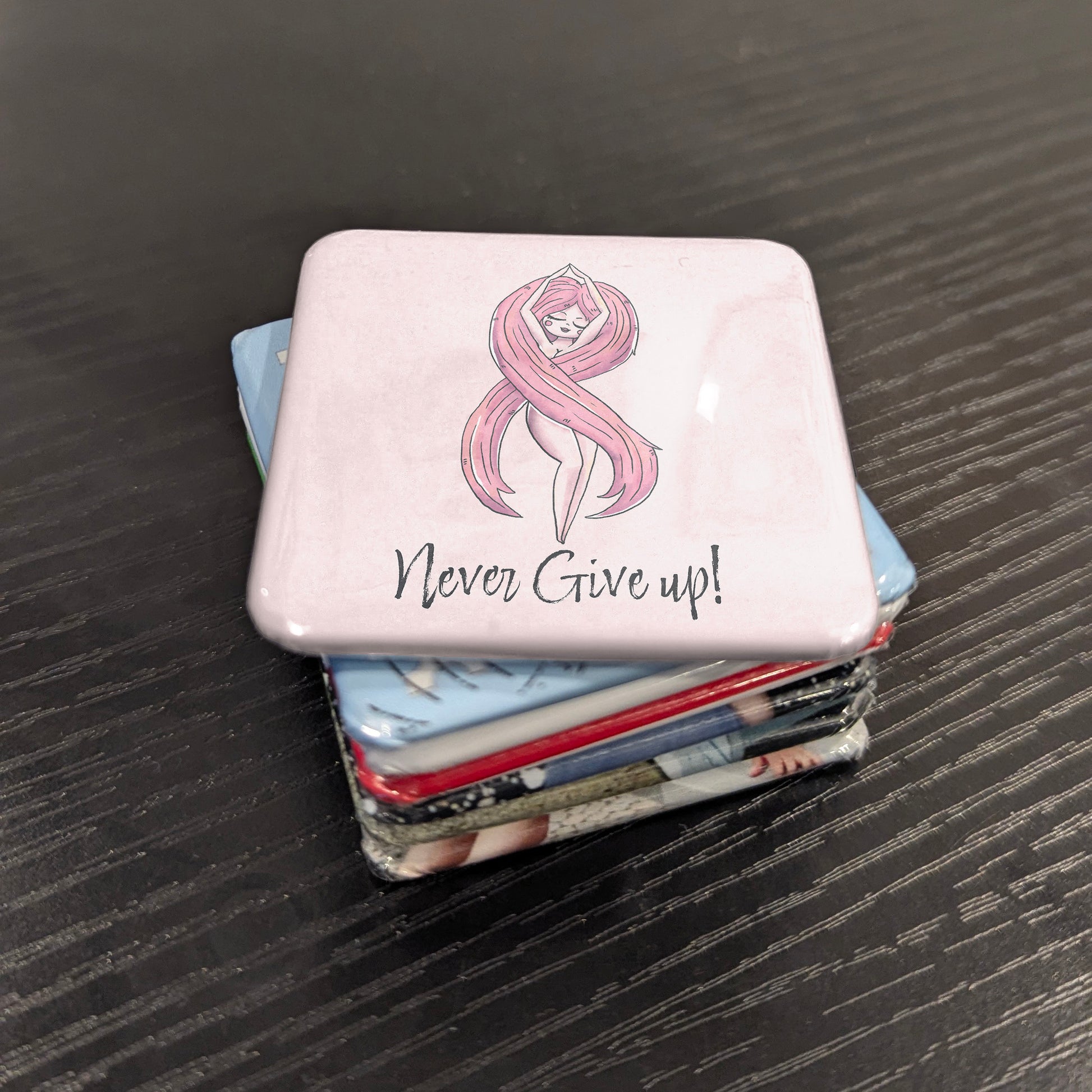 Never Give Up - Cancer Awareness Fridge Magnet - PhiloPerse