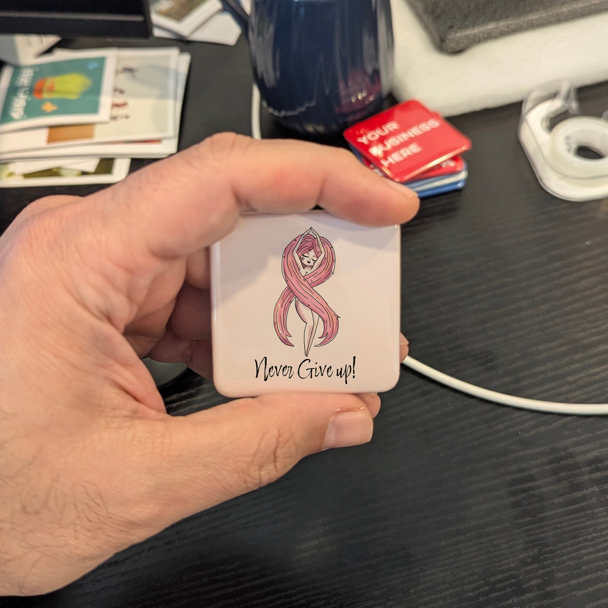 Never Give Up - Cancer Awareness Fridge Magnet - PhiloPerse