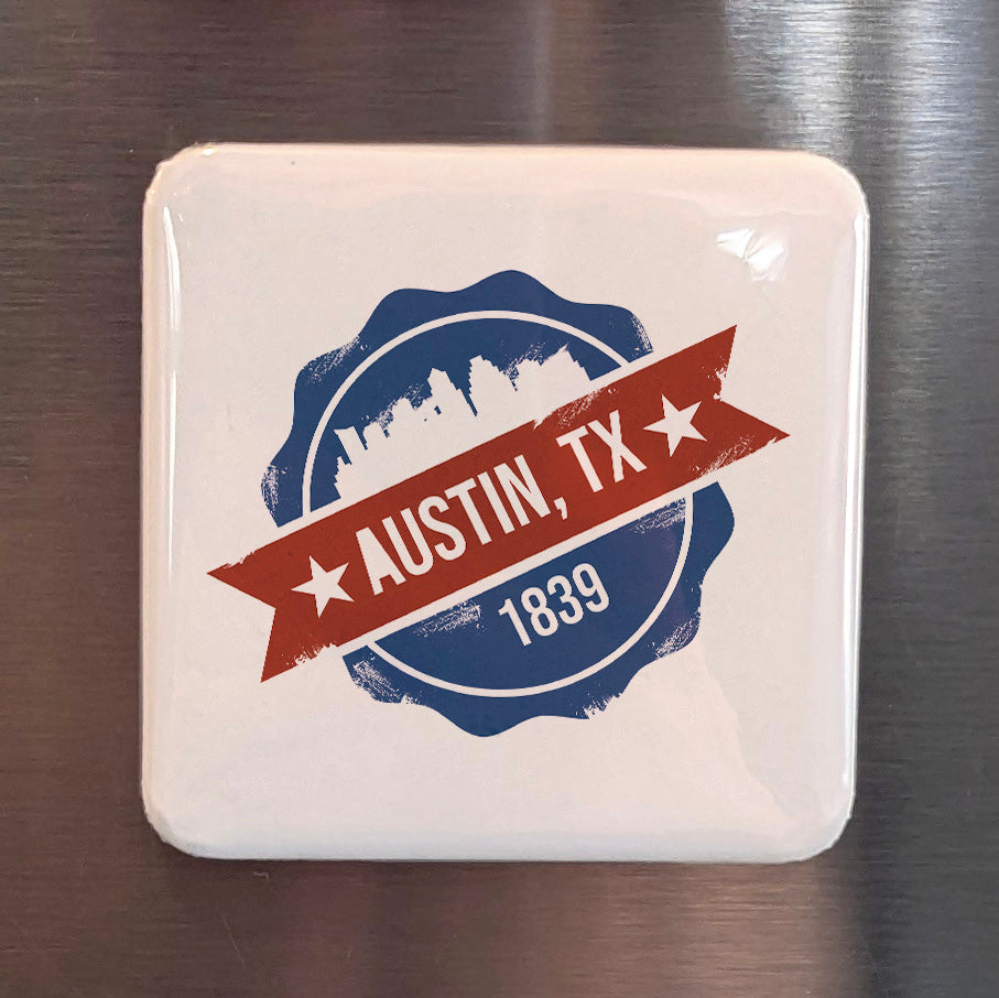 Austin Texas Magnet | Est. 1839 Skyline Seal | 2×2 | Made in Canada - PhiloPerse