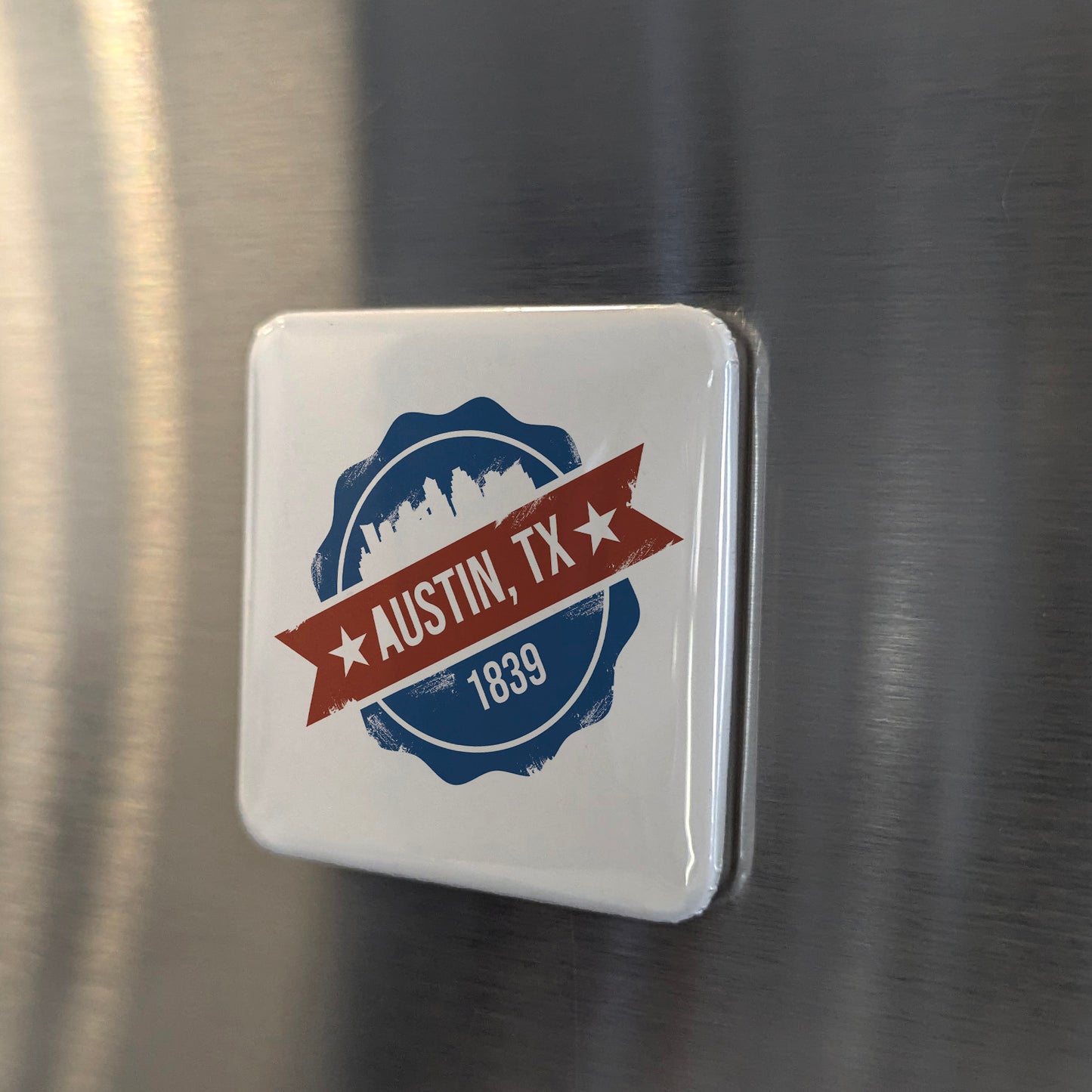 Austin Texas Magnet | Est. 1839 Skyline Seal | 2×2 | Made in Canada - PhiloPerse