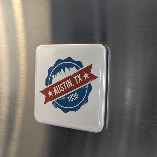 Austin Texas Magnet | Est. 1839 Skyline Seal | 2×2 | Made in Canada - PhiloPerse