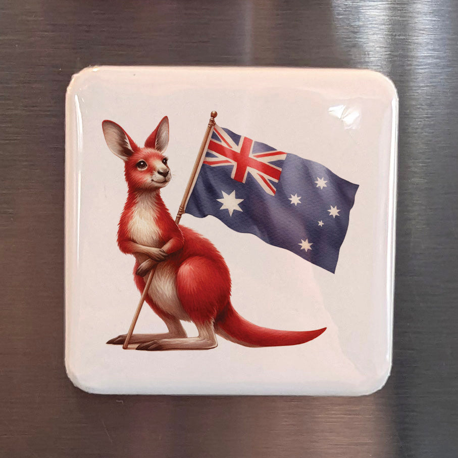 Australia Oceania Magnet | Red Kangaroo Under the Southern Cross | 2x2 | Made in Canada