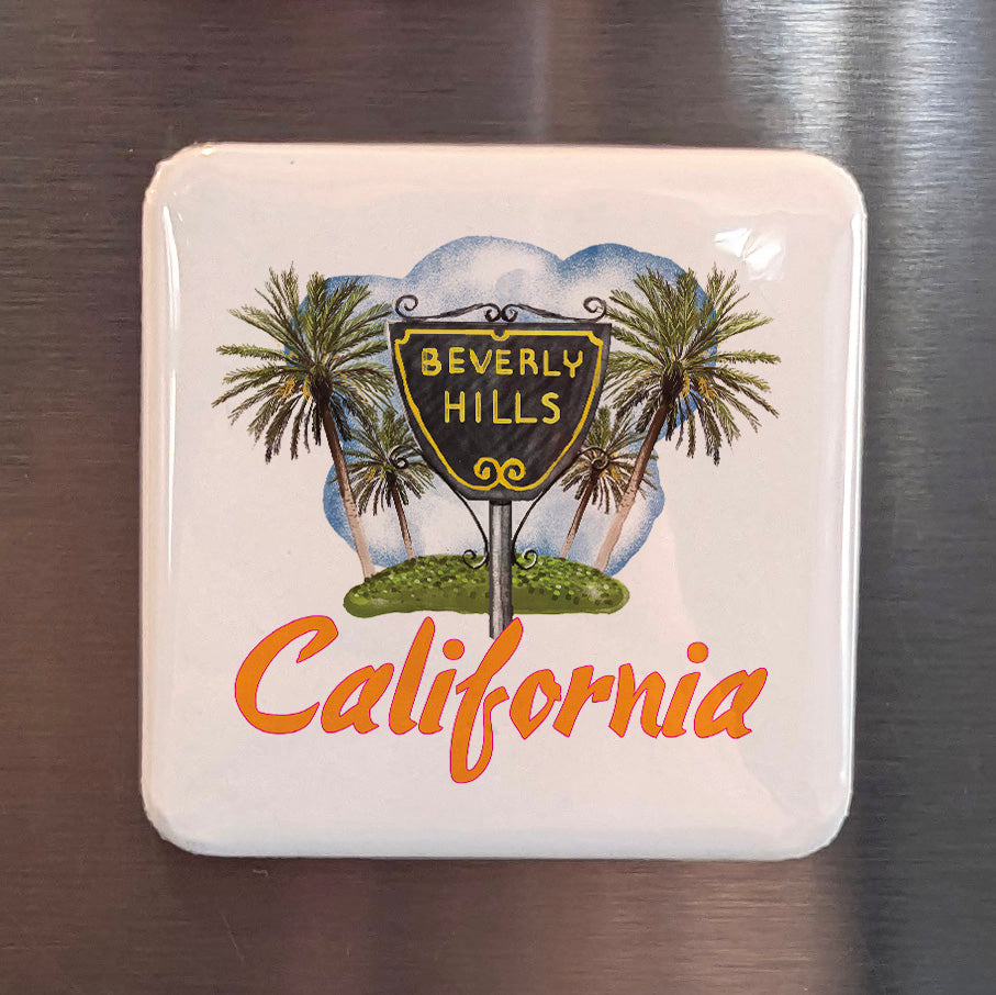 Beverly Hills California Magnet | Iconic Sign & Palm Trees | 2×2 | Made in Canada - PhiloPerse