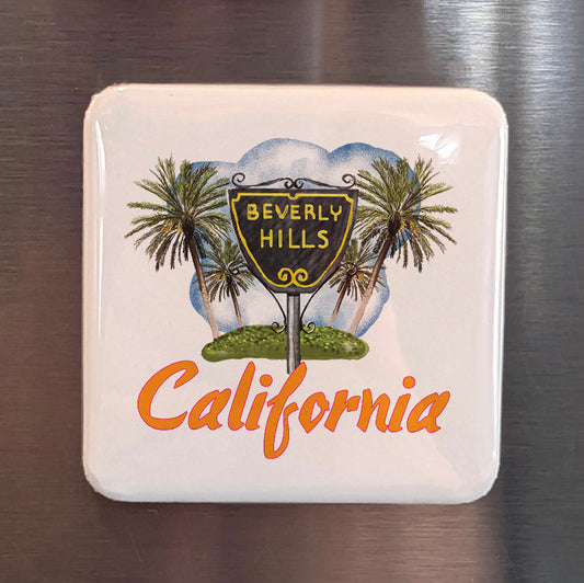 Beverly Hills California Magnet | Iconic Sign & Palm Trees | 2×2 | Made in Canada - PhiloPerse