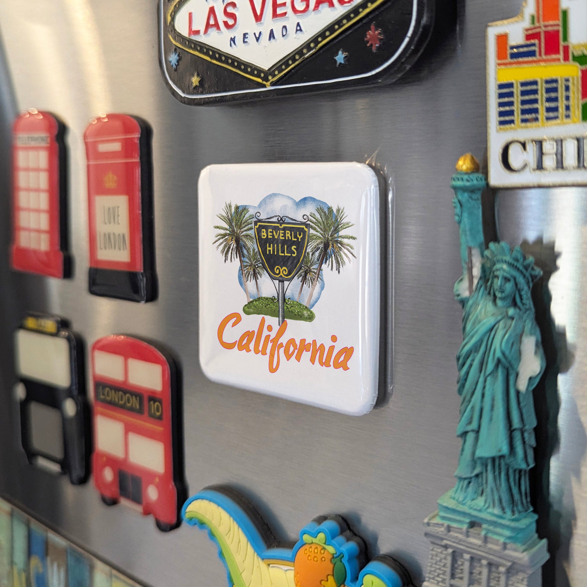 Beverly Hills California Magnet | Iconic Sign & Palm Trees | 2×2 | Made in Canada - PhiloPerse