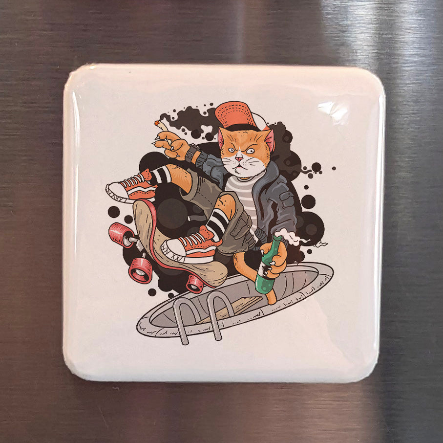 Skateboarding Cat Magnet | Paws on Wheels | 2×2 | Made in Canada - PhiloPerse