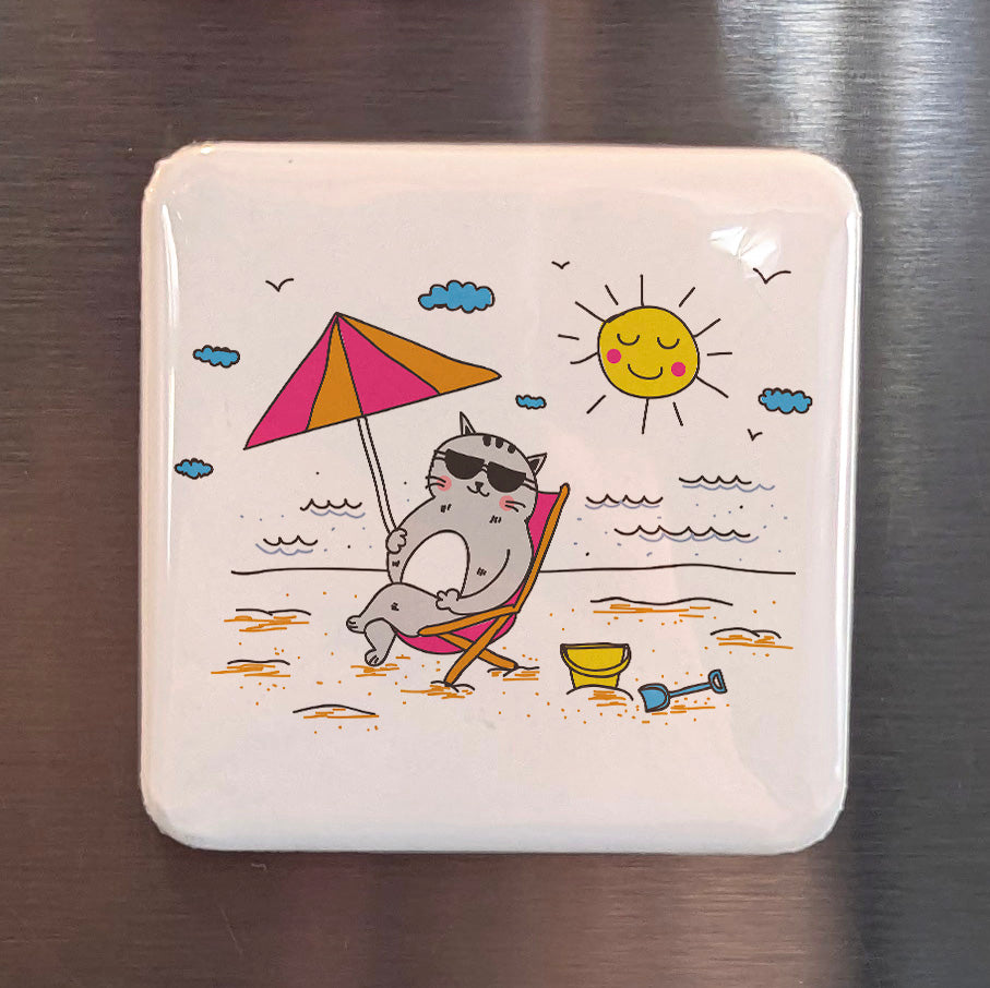 Beach Cat Magnet | Seaside Siesta | 2×2 | Made in Canada - PhiloPerse