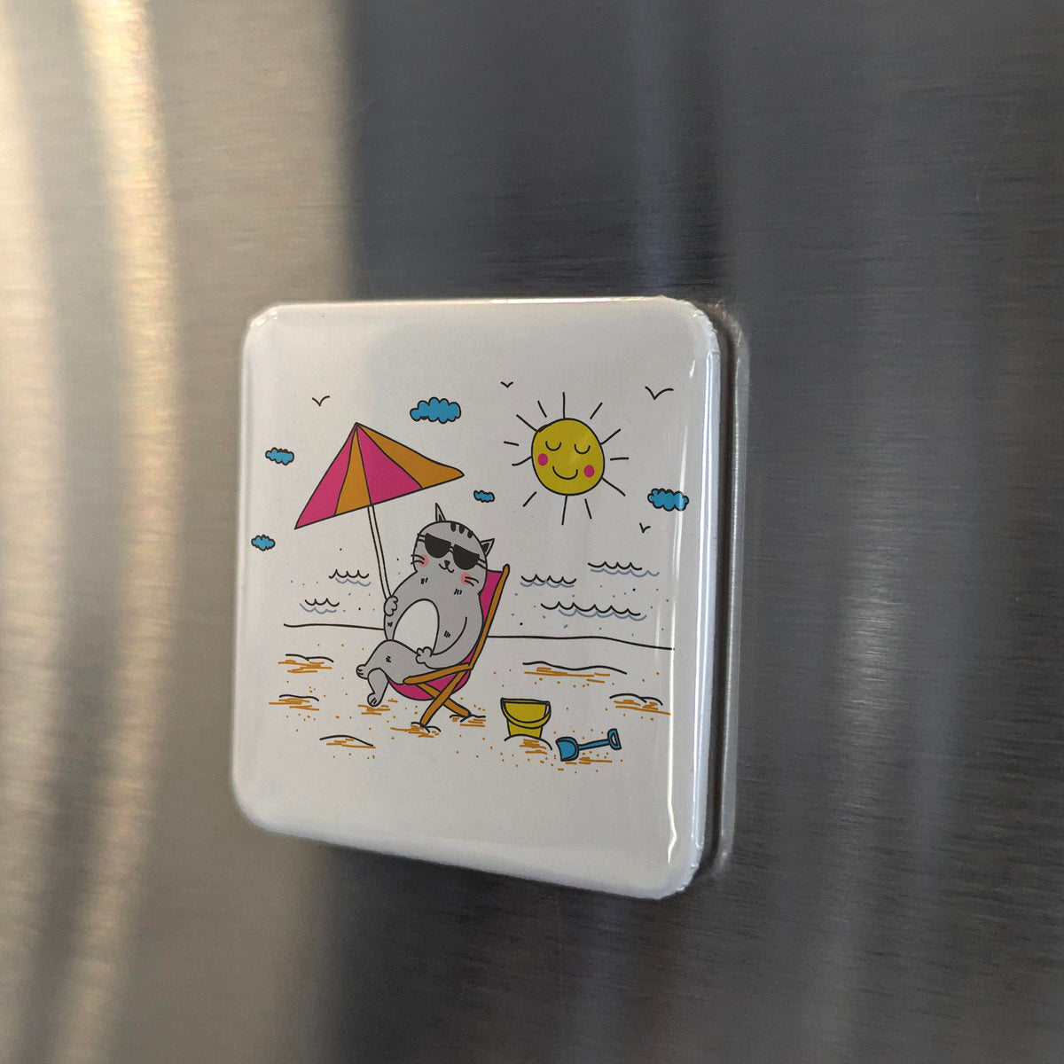 Beach Cat Magnet | Seaside Siesta | 2×2 | Made in Canada - PhiloPerse