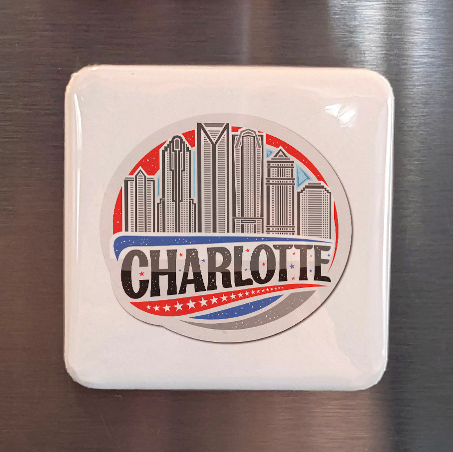 Charlotte North Carolina Magnet | Patriotic Skyline | 2×2 | Made in Canada - PhiloPerse