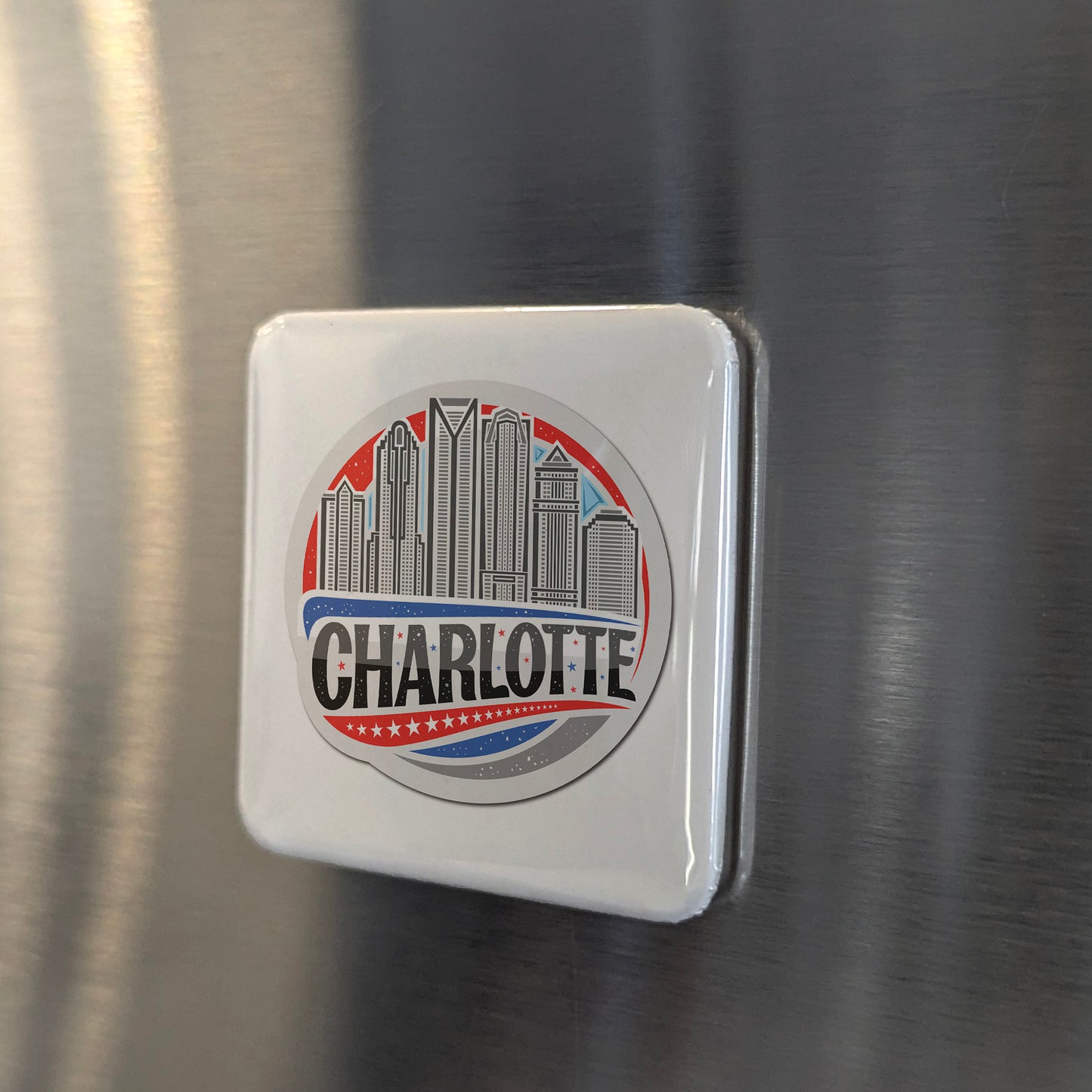 Charlotte North Carolina Magnet | Patriotic Skyline | 2×2 | Made in Canada - PhiloPerse