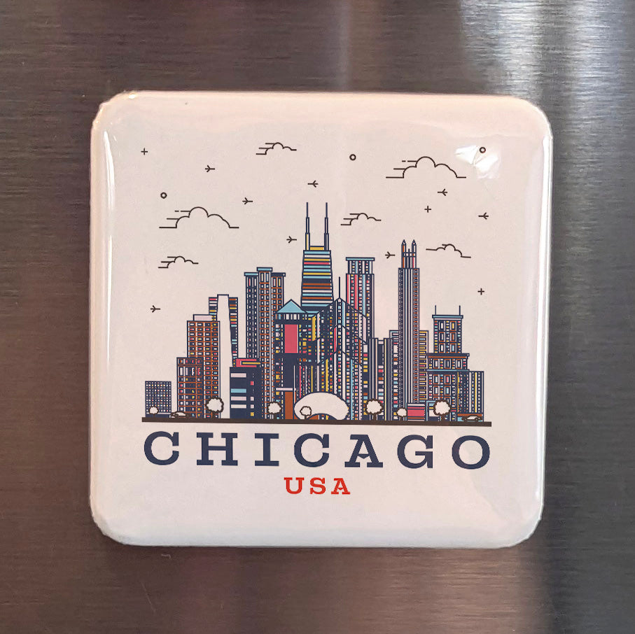 Chicago Illinois Magnet | City Skyline Illustration | 2×2 | Made in Canada - PhiloPerse