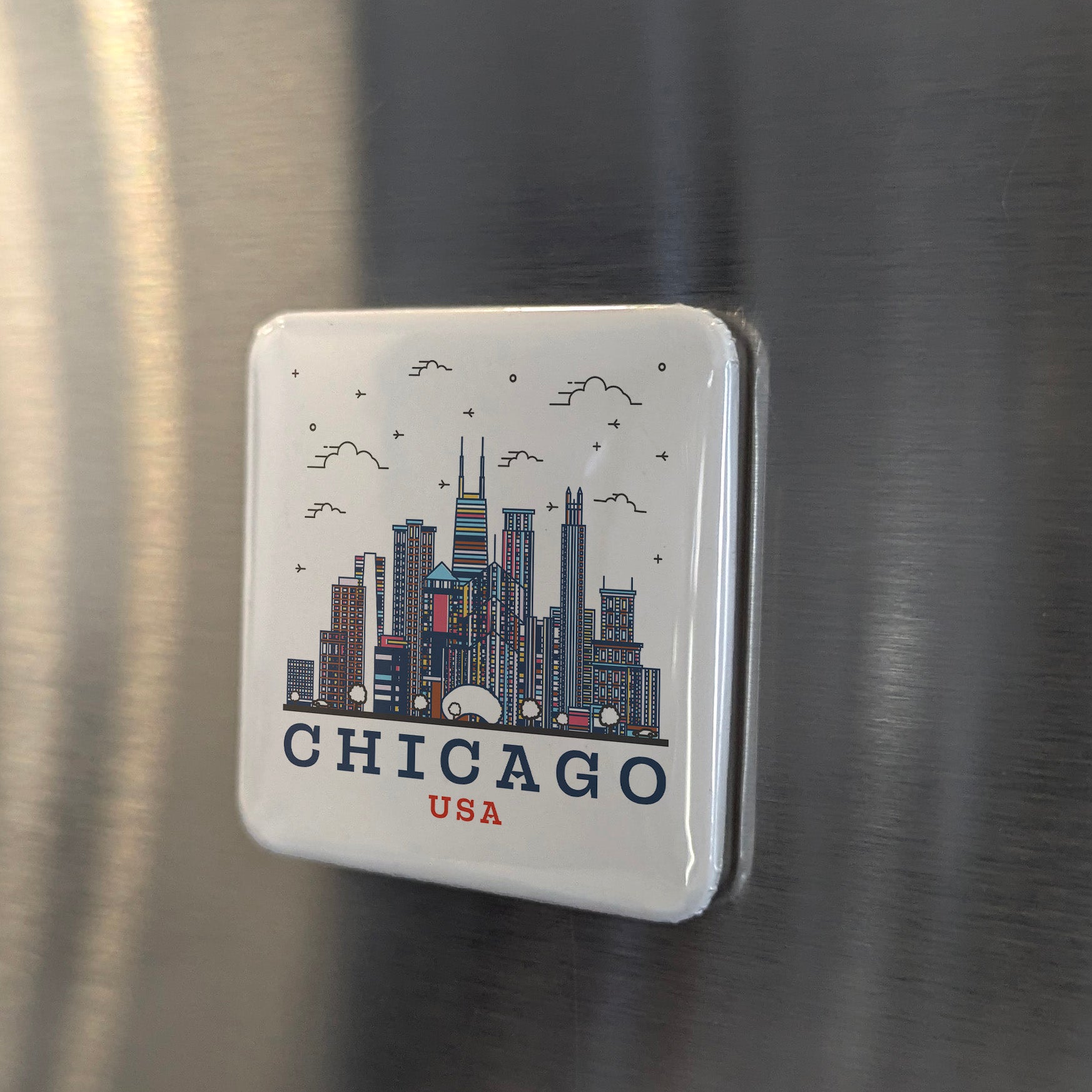Chicago Illinois Magnet | City Skyline Illustration | 2×2 | Made in Canada - PhiloPerse