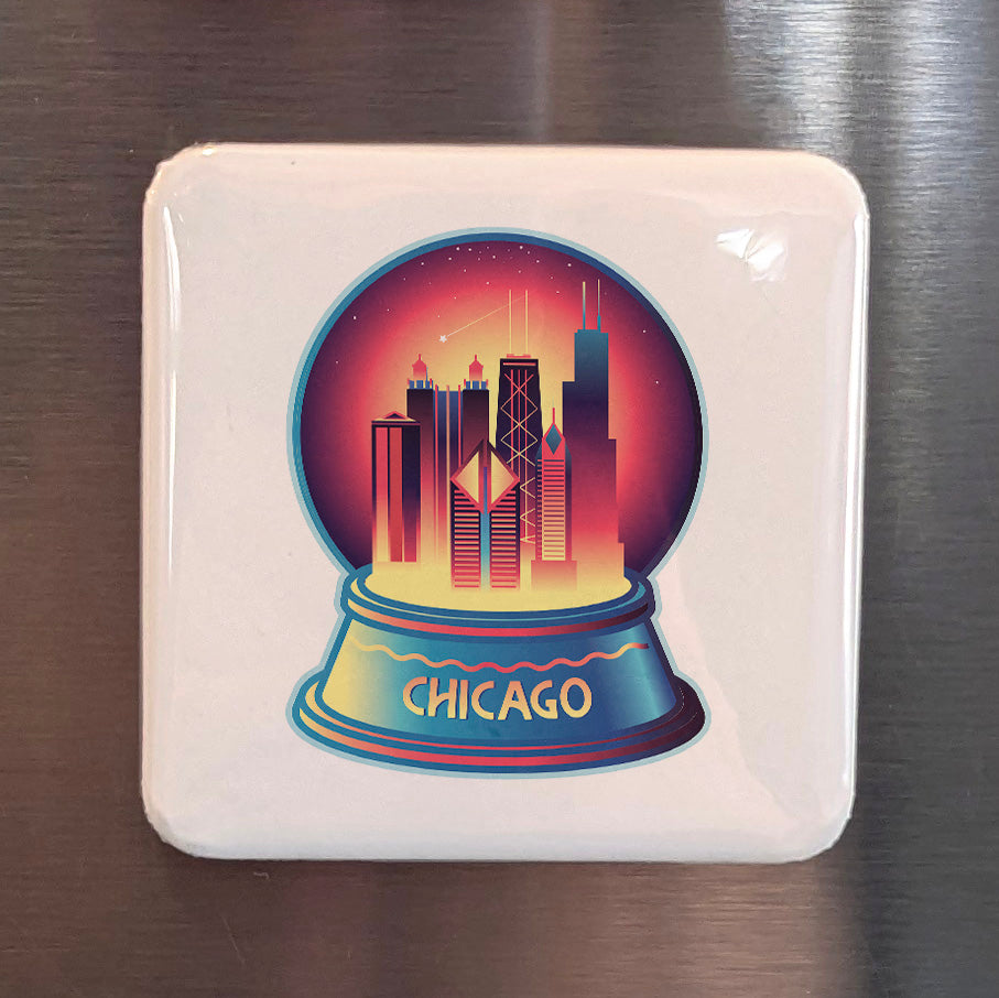 Chicago Illinois Magnet | Snow Globe Skyline | 2×2 | Made in Canada - PhiloPerse