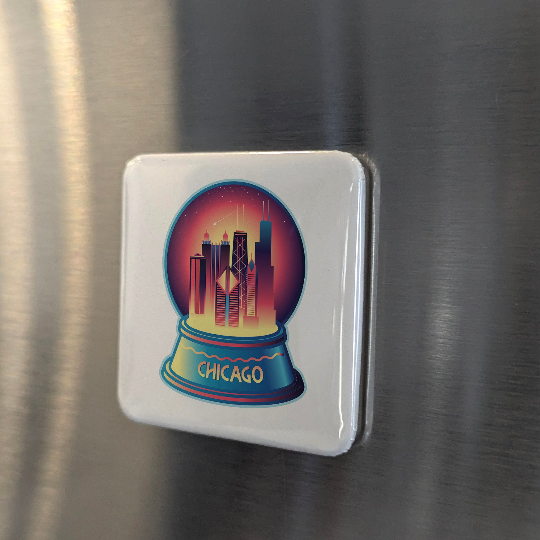 Chicago Illinois Magnet | Snow Globe Skyline | 2×2 | Made in Canada - PhiloPerse