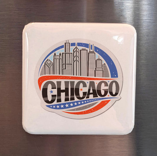Chicago Illinois Magnet | Patriotic Skyline Badge | 2x2 | Made in Canada - PhiloPerse