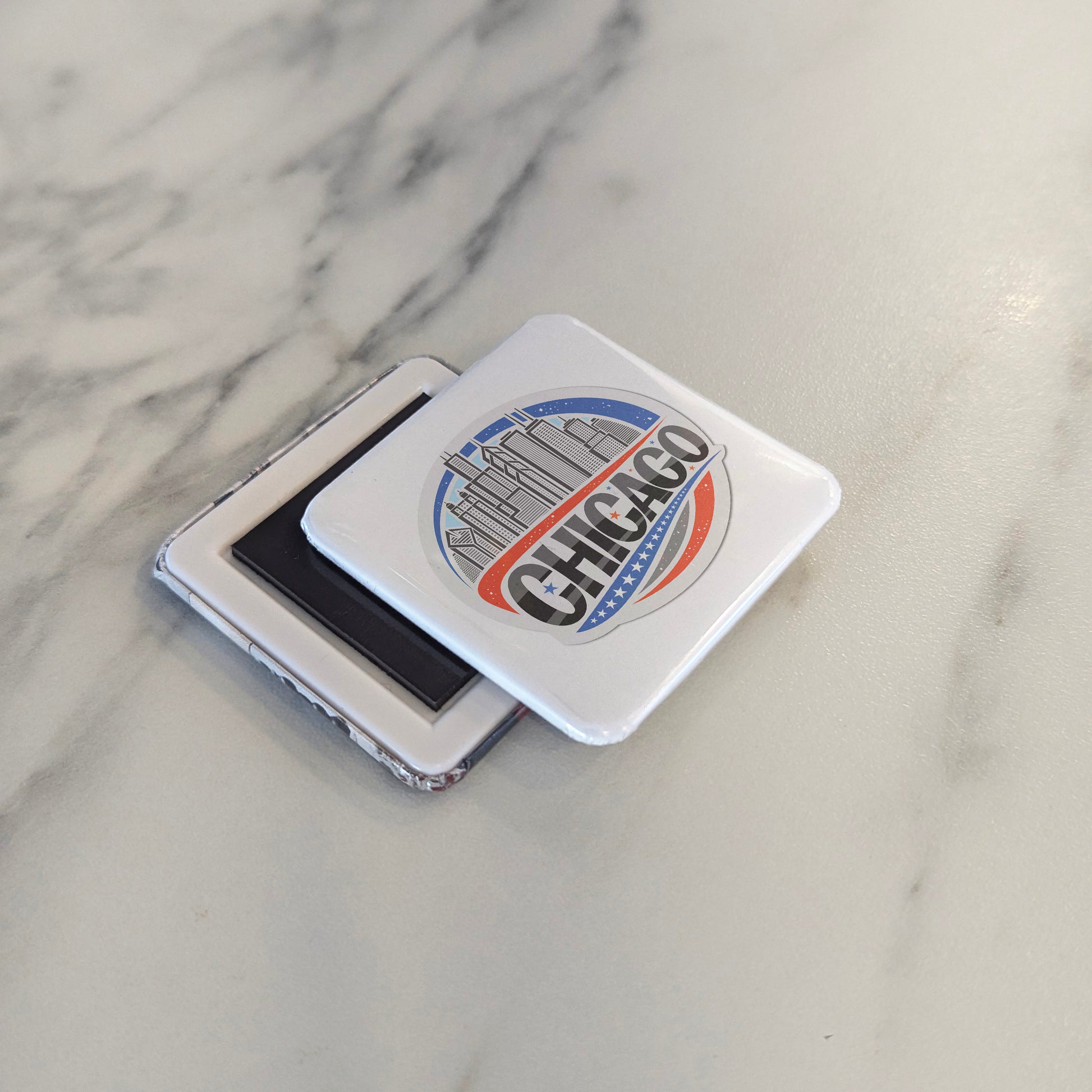 Chicago Illinois Magnet | Patriotic Skyline Badge | 2×2 | Made in Canada - PhiloPerse