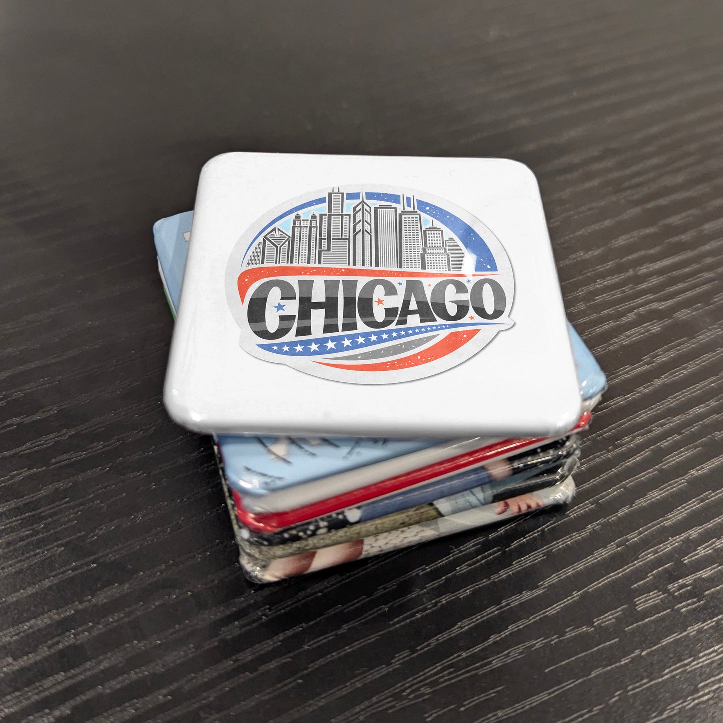 Chicago Illinois Magnet | Patriotic Skyline Badge | 2×2 | Made in Canada - PhiloPerse