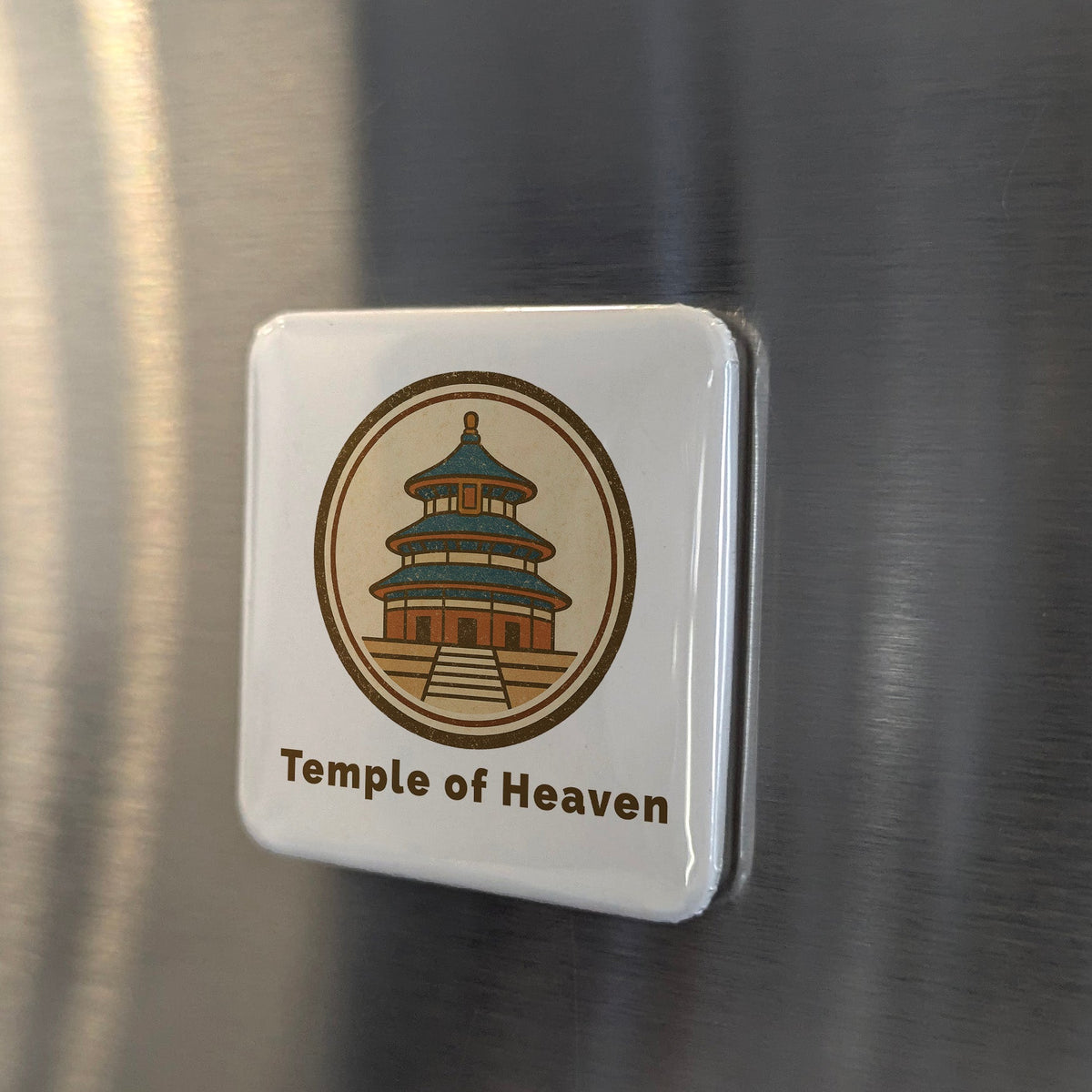 China Asia Magnet | Temple of Heaven Vintage Badge of Beijing | 2x2 | Made in Canada