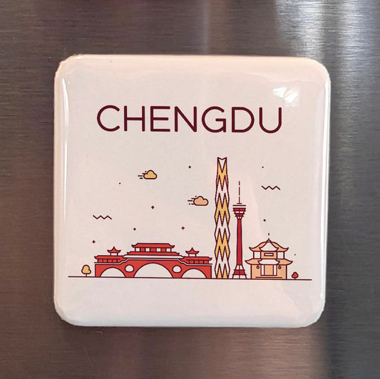 Imán Chengdu China Asia | Capital Panda de la Cuenca de Sichuan | 2x2 | Hecho en Canadá