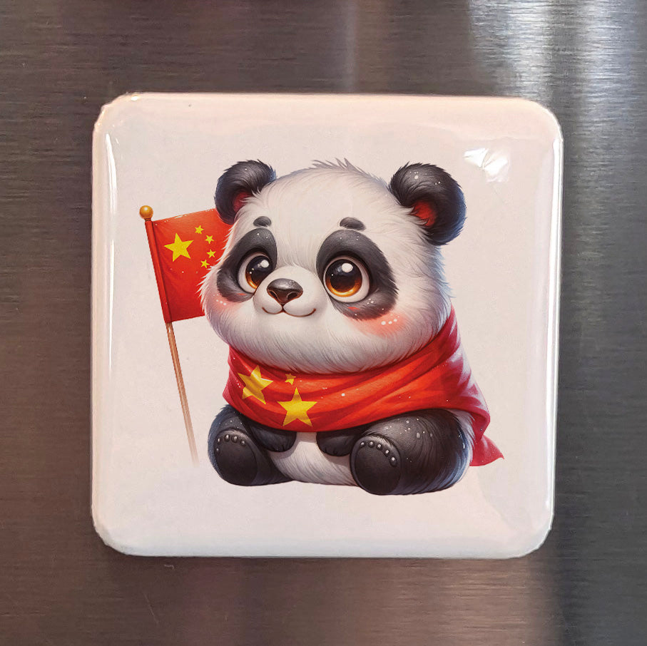 China Asia Magnet | Panda and the Five Star Red Flag | 2x2 | Made in Canada