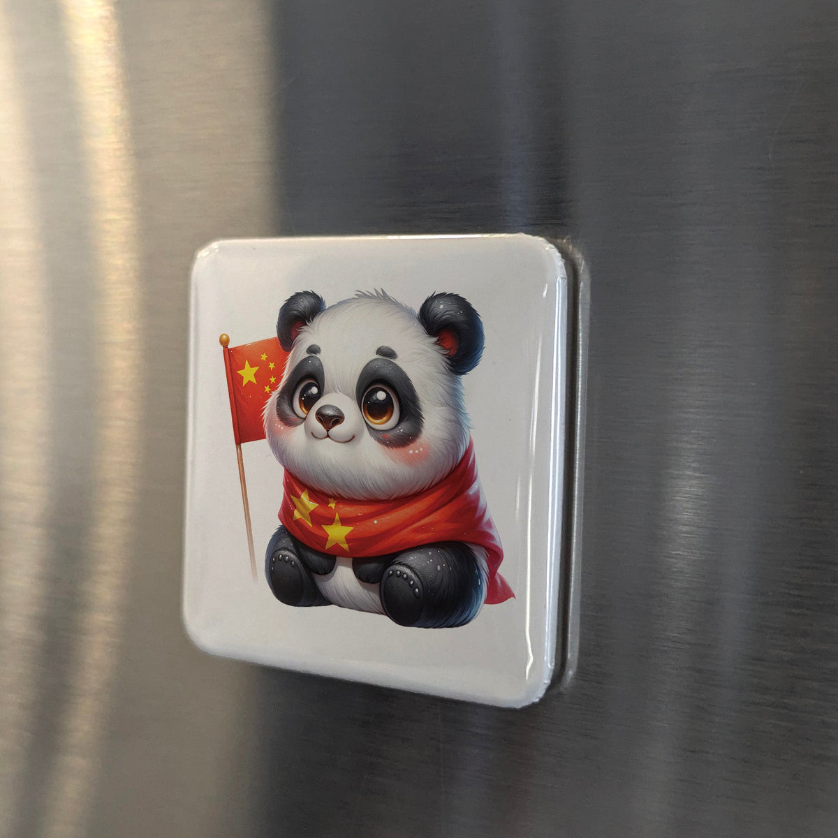 China Asia Magnet | Panda and the Five Star Red Flag | 2x2 | Made in Canada