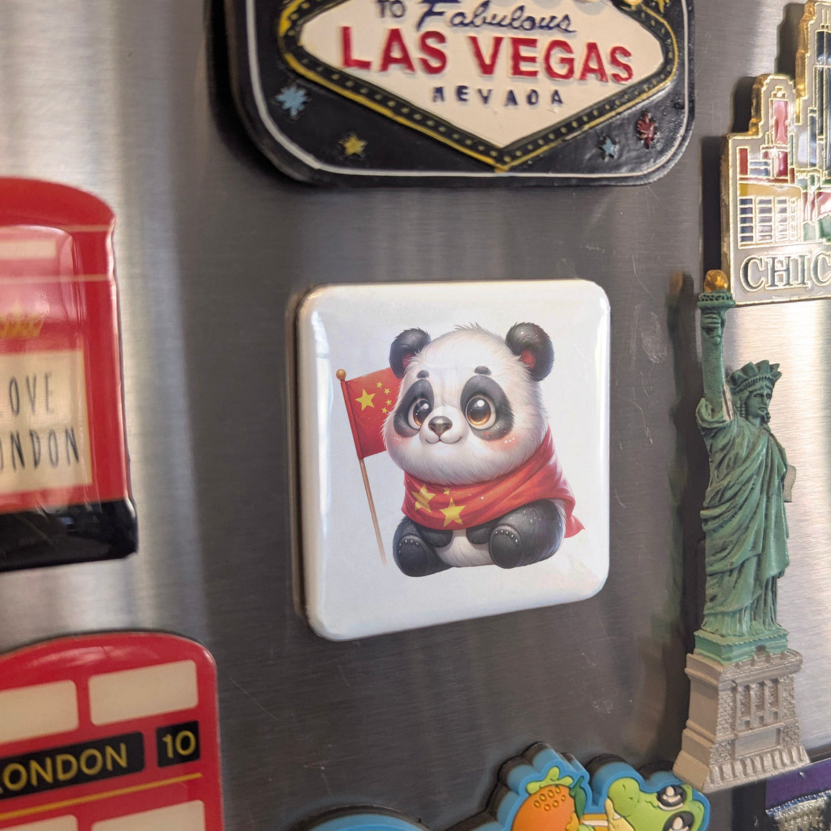 China Asia Magnet | Panda and the Five Star Red Flag | 2x2 | Made in Canada