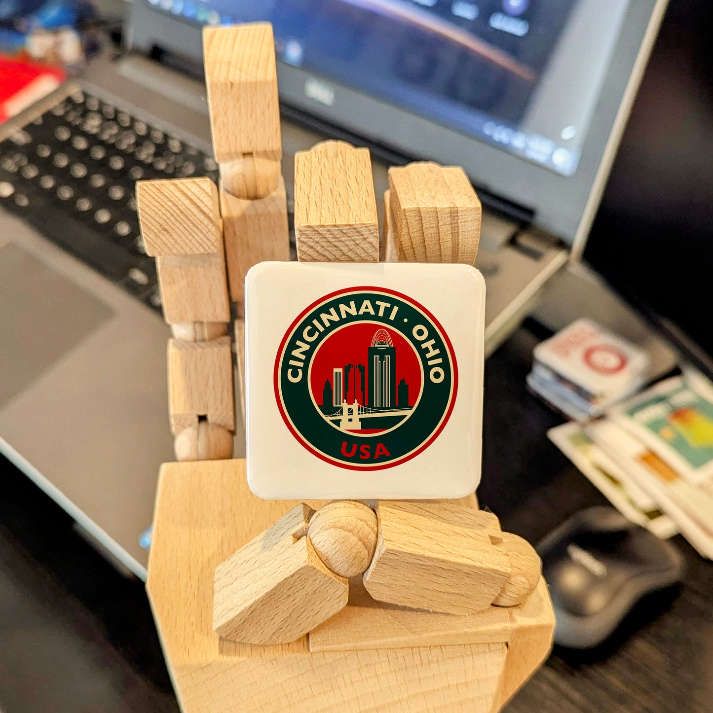 Cincinnati Ohio Magnet | Retro Skyline Badge | 2×2 | Made in Canada - PhiloPerse