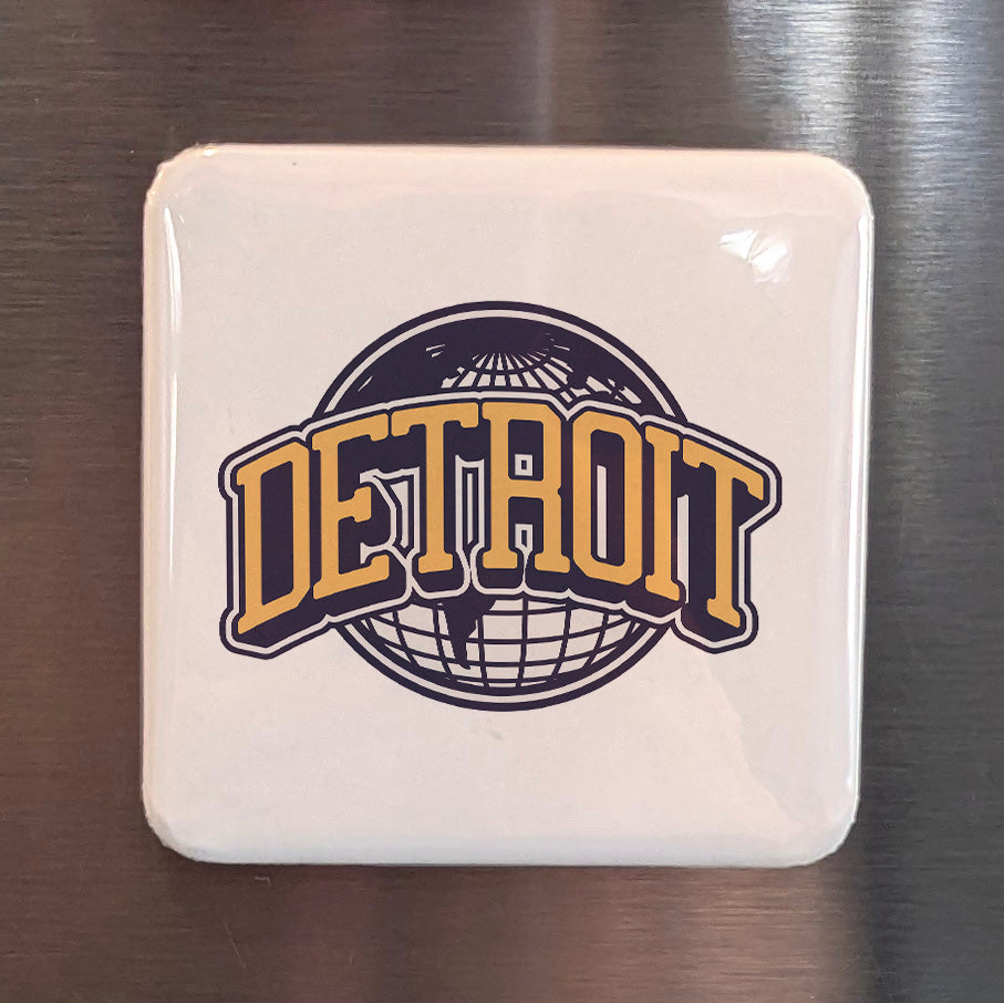 Detroit Michigan Magnet | Motor City Globe | 2×2 | Made in Canada - PhiloPerse