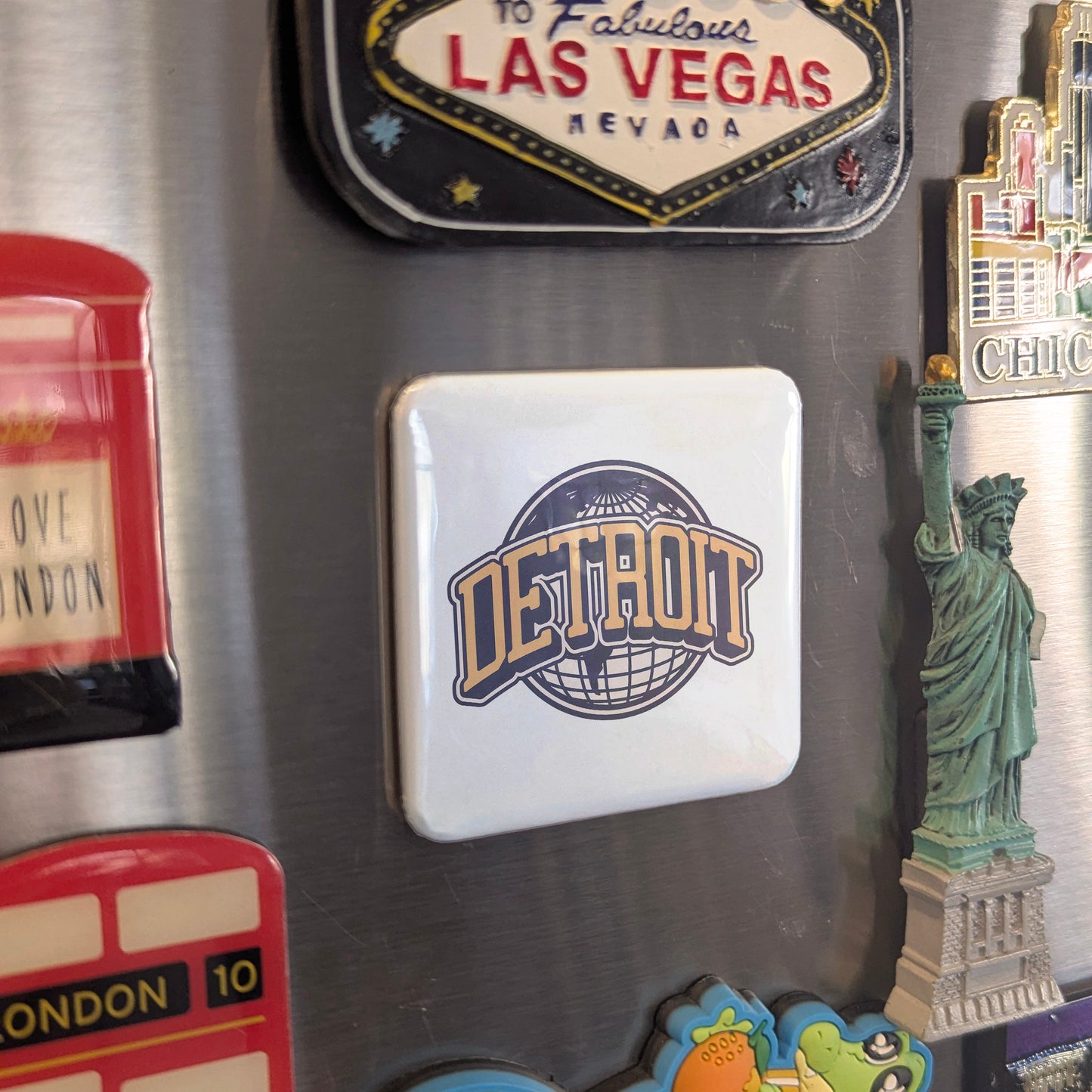 Detroit Michigan Magnet | Motor City Globe | 2×2 | Made in Canada - PhiloPerse
