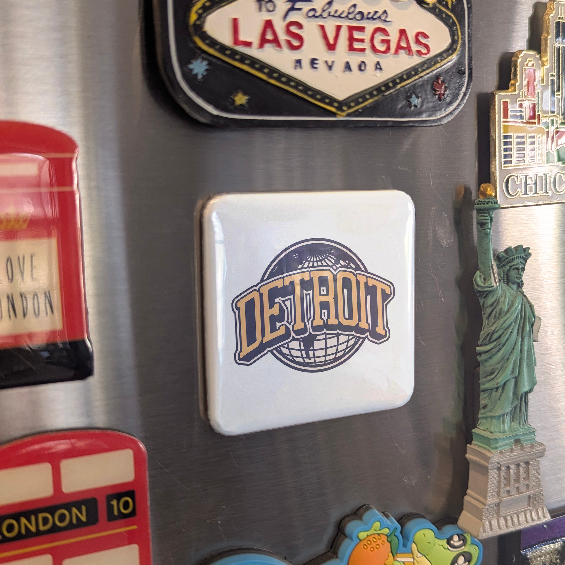 Detroit Michigan Magnet | Motor City Globe | 2×2 | Made in Canada - PhiloPerse
