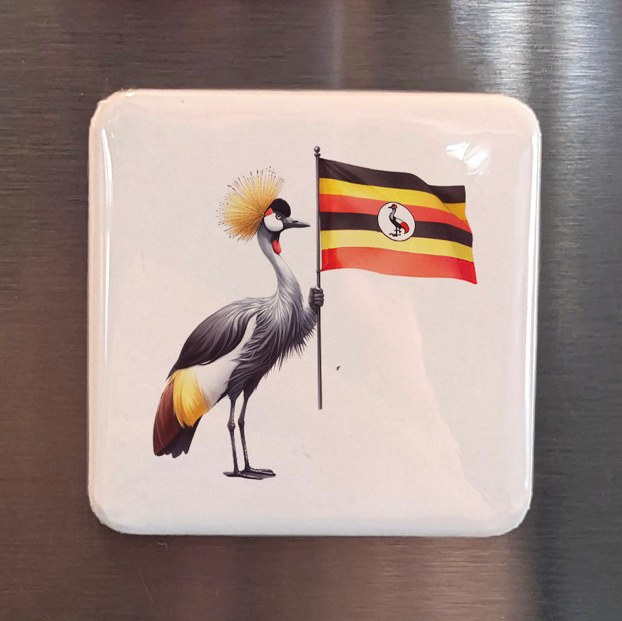 Uganda Africa Magnet | Grey Crowned Crane of the Pearl of Africa | 2x2 | Made in Canada