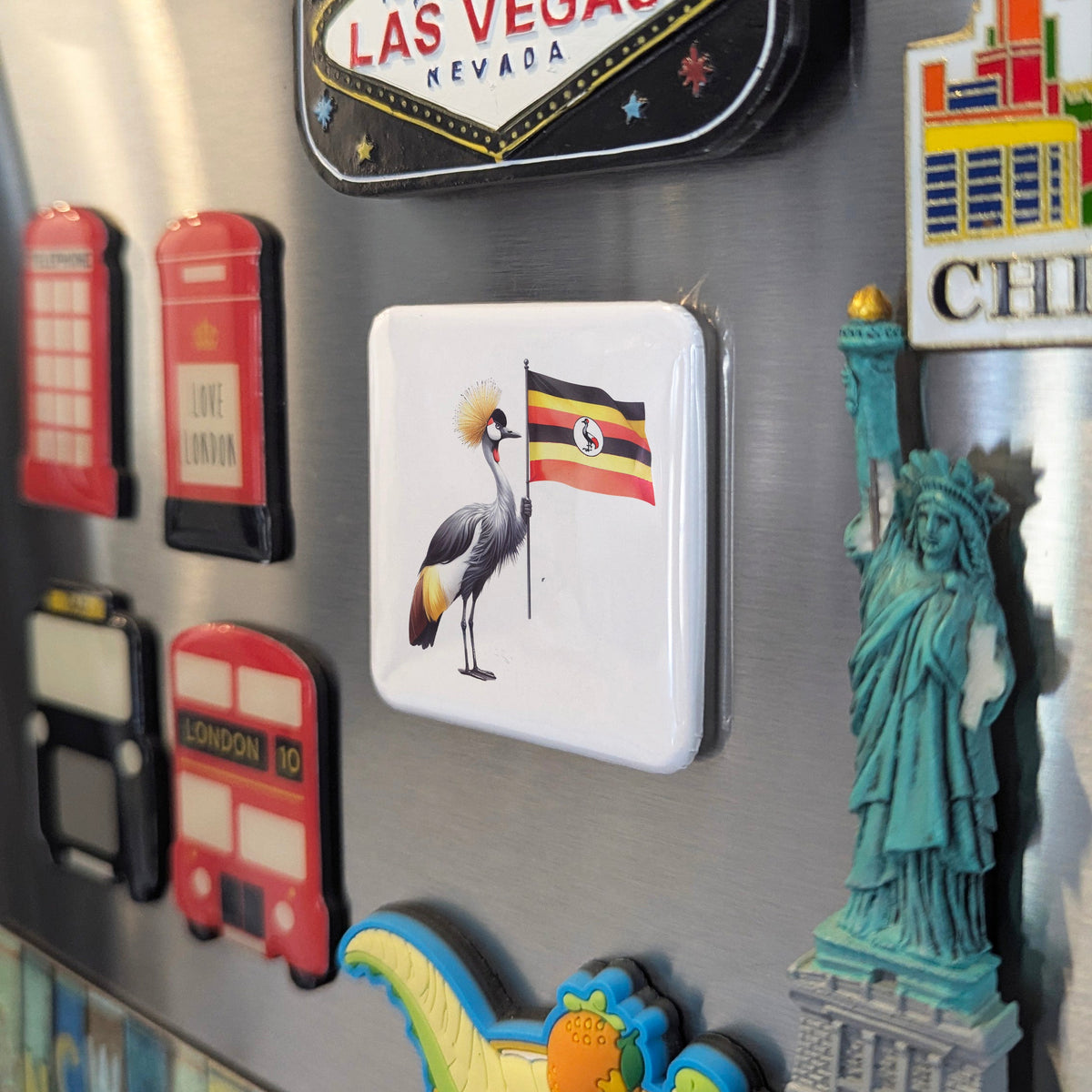 Uganda Africa Magnet | Grey Crowned Crane of the Pearl of Africa | 2x2 | Made in Canada