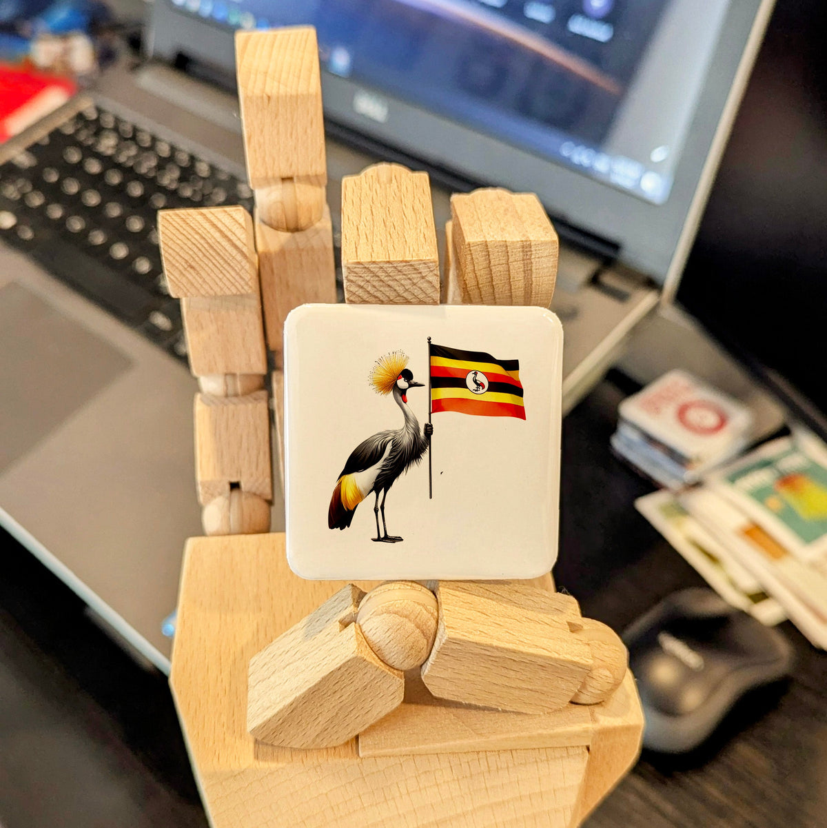Uganda Africa Magnet | Grey Crowned Crane of the Pearl of Africa | 2x2 | Made in Canada