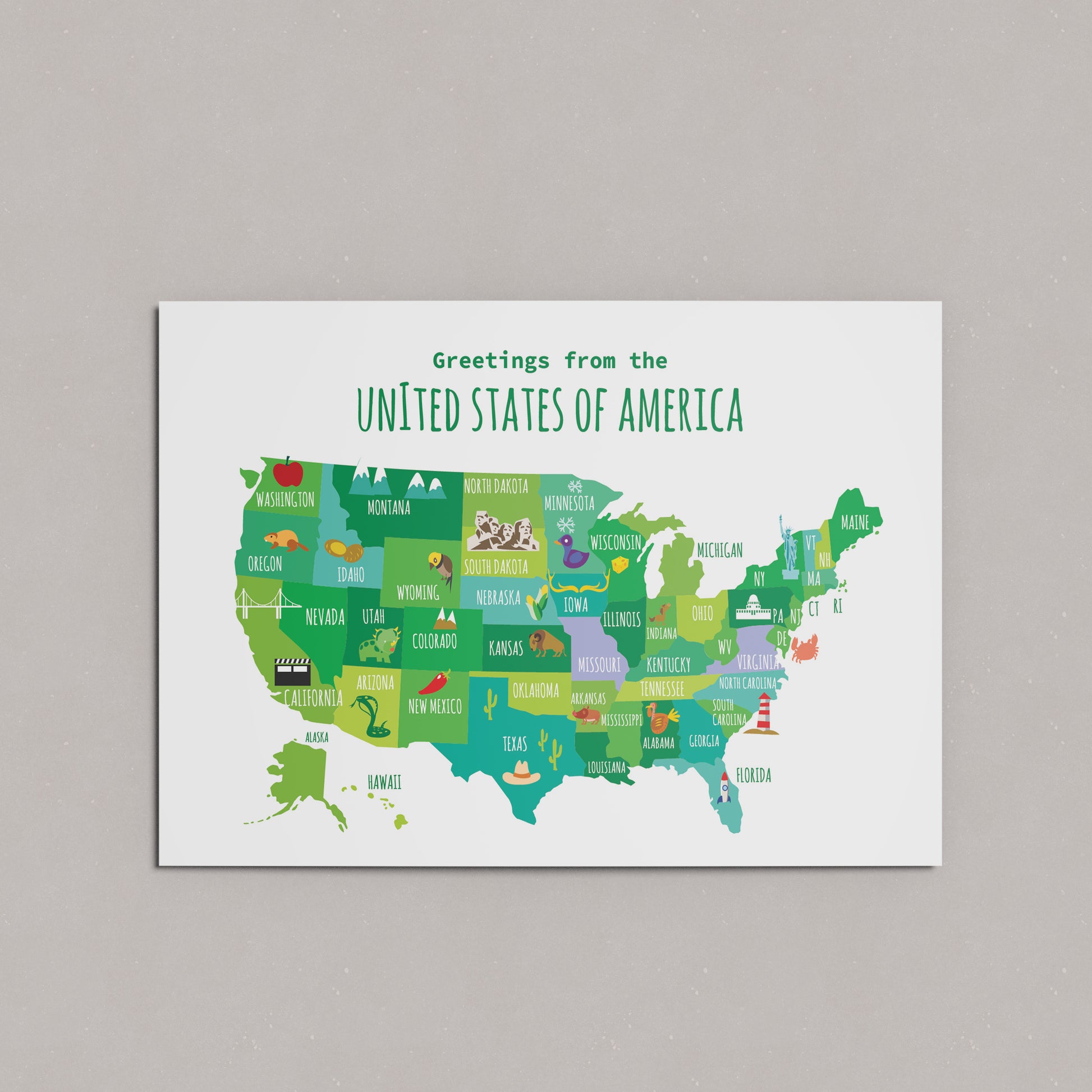Greetings from the USA with Icons Art Print & Wall Art | Made in Canada - PhiloPerse