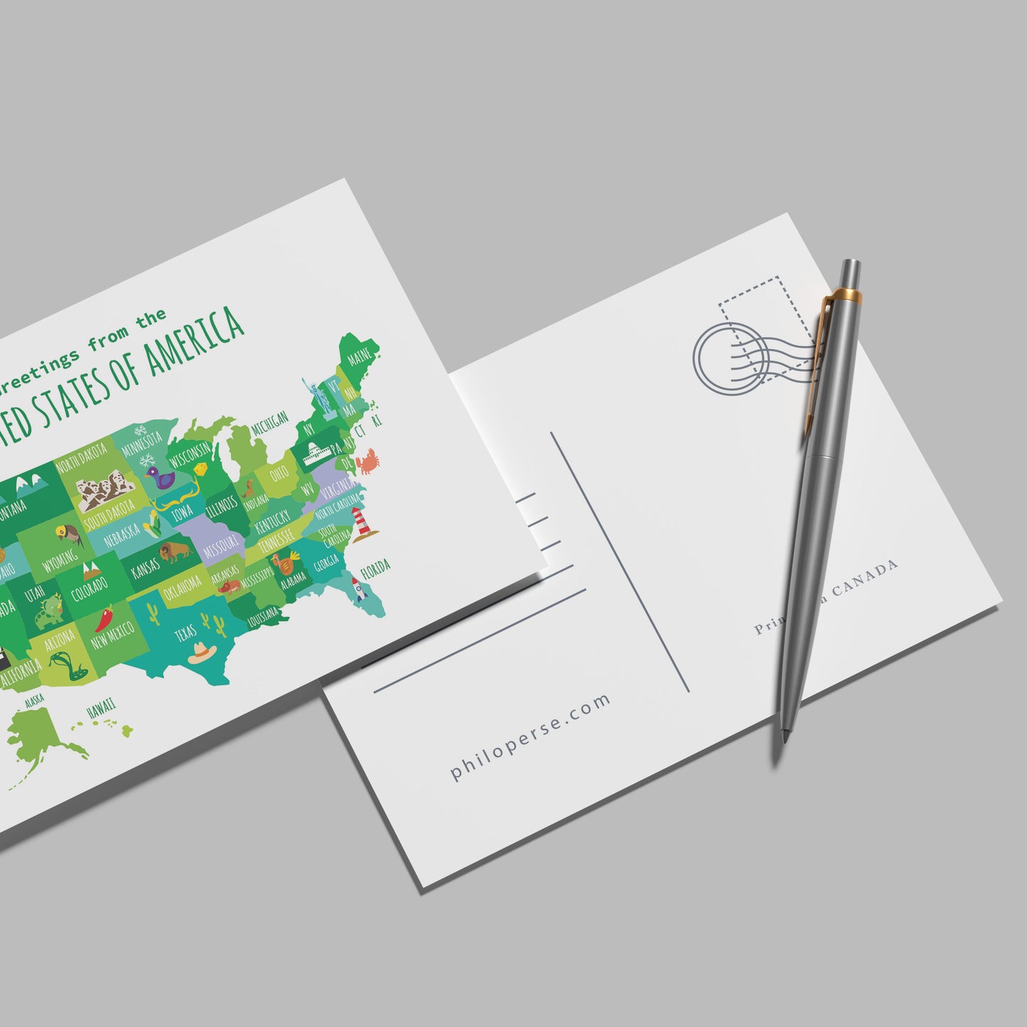 Greetings from the USA with Icons Art Print & Wall Art | Made in Canada - PhiloPerse