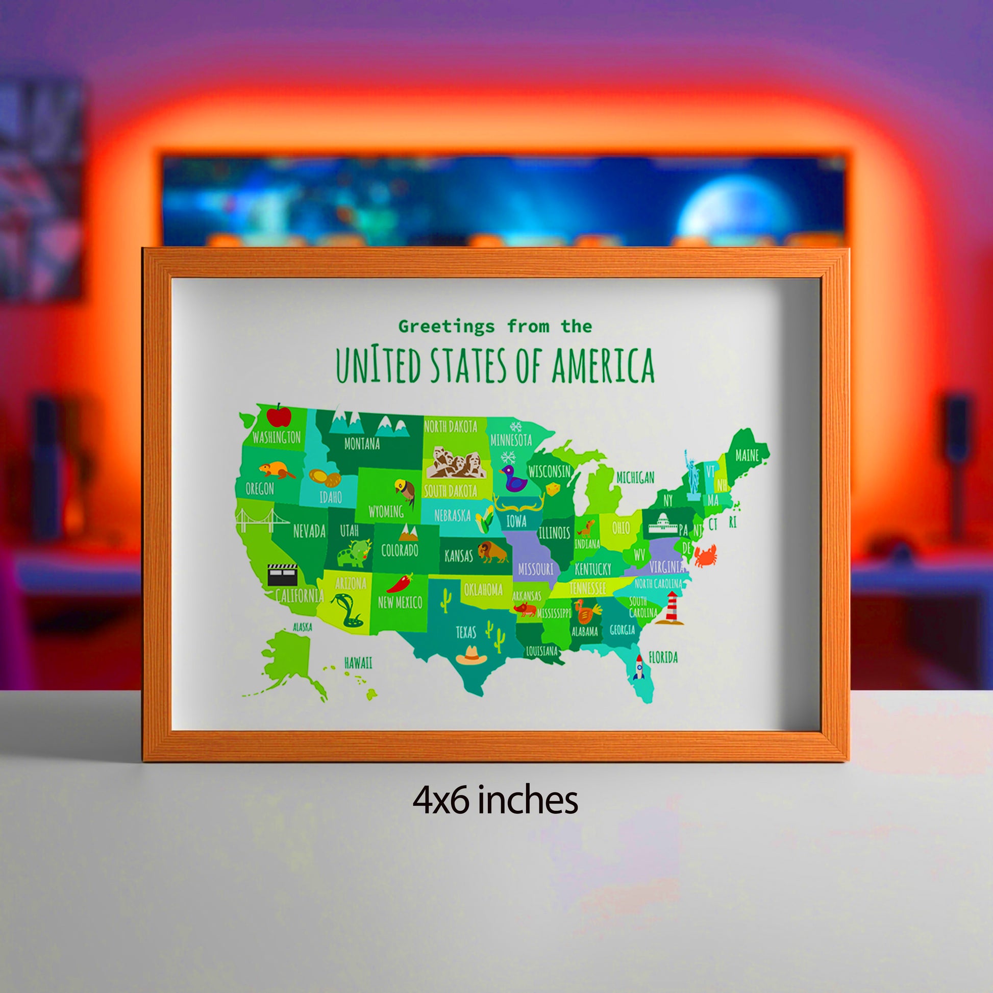 Greetings from the USA with Icons Art Print & Wall Art | Made in Canada - PhiloPerse