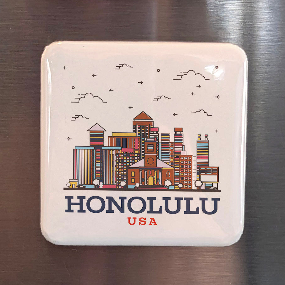 Honolulu Hawaii Magnet | City Skyline | 2×2 | Made in Canada - PhiloPerse