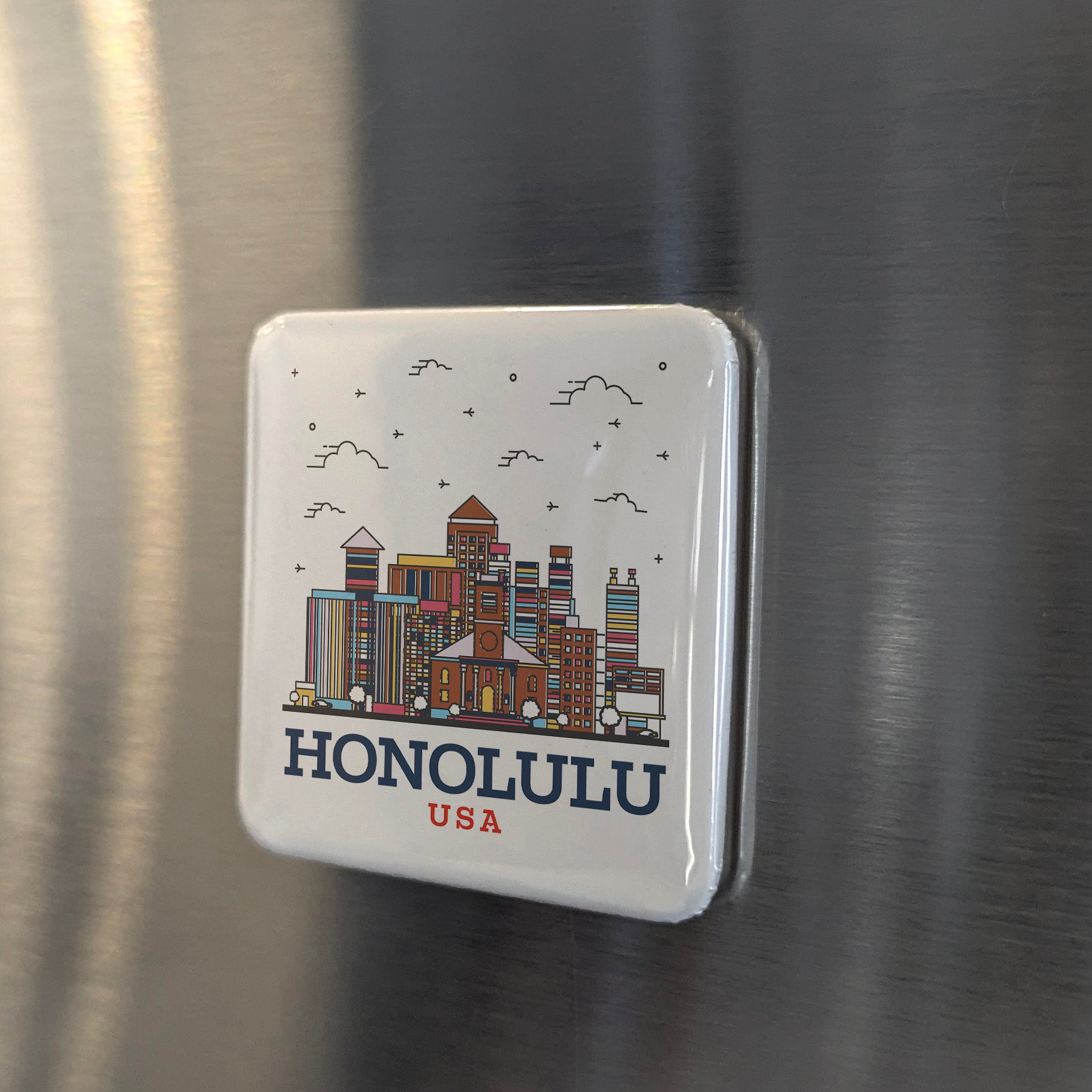 Honolulu Hawaii Magnet | City Skyline | 2×2 | Made in Canada - PhiloPerse